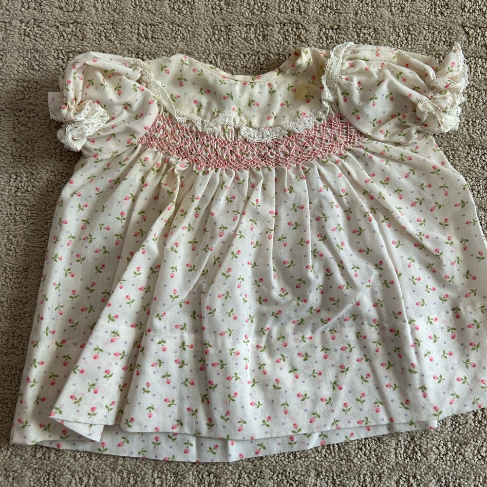 Classic Floral Smocked Baby Top - Pink/White
